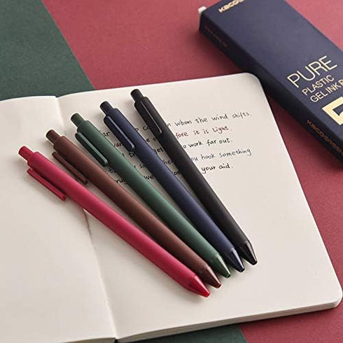 NINGSA Pure Retractable Gel Ink Pens, Retro Colored Ink, 0.5mm Extra Fine Point, 5-Pack