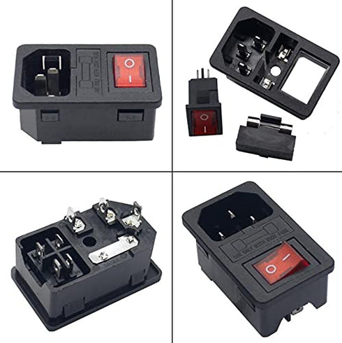 2pcs 10A 250V Rocker Switch Power Socket Inlet Module Plug with 5A Fuse Switch and 18 AWG Wiring 3 Pin IEC320 C14