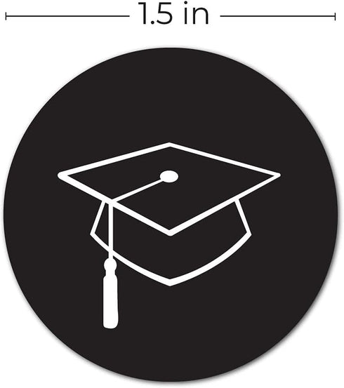 Graduation Stickers - 250 Graduate Labels, 1.5" Black & White Class of 2025 Grad Cap Envelope Seals