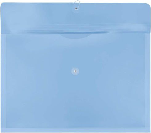 JAM PAPER Large Booklet Plastic Envelopes with Button & String Tie Closure - 12 x 18 - Blue - 12/Pack