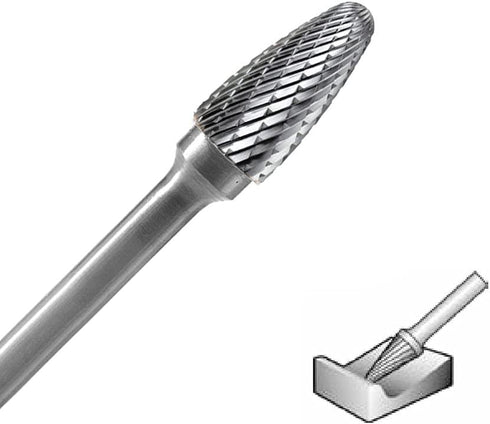 SF-5L6 Tungsten Carbide Burr - 6” Long Double Cut File, 1/2” Cutter Dia, 1/4" Shank, Tree Shape