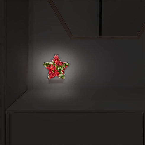 bisibuy Poinsettia Flowers Night Lights Plug Into Wall Red Green LED Nightlights with Dusk-to-Dawn Sensor Automatic