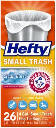 4 26 Count Hefty Small Garbage Bags, Flap Tie, Clean Burst Scent, Gallon