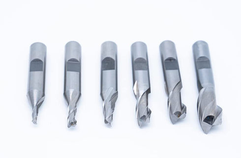 Single End 2 Flute End Mill Set - 6PCS with 3/8" Shank, Plastic Stand