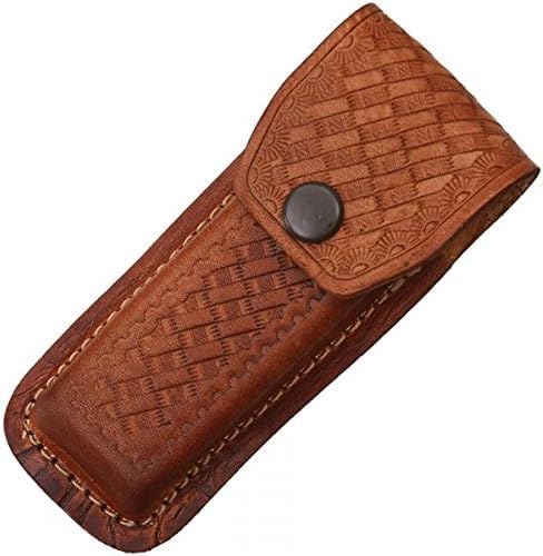 Sheath Folding Knife Sheath, Brown leather w/embossed basketweave, 4.5-5.25i... by Sheaths