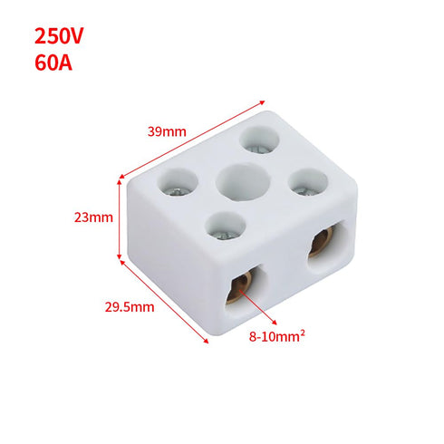 2 60A 250V 8-10mm Situations(5pcs) Way Ceramics Terminal Blocks, High Temp Porcelain Ceramic Connectors with Inlet