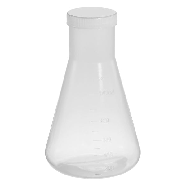PATIKIL 1000ml Plastic Erlenmeyer Flask, Clear, 1 Pack Narrow Mouth Conical Flask with Screw Caps for Laboratory