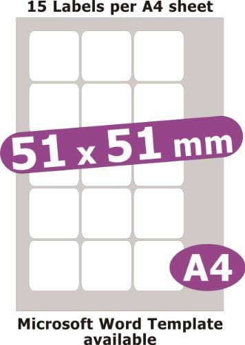 Minilabel 51X51mm Square, 75 Labels, Removable Low Tack Adhesive, Matt Paper, 5 A4