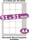 Minilabel 51X51mm Square, 75 Labels, Removable Low Tack Adhesive, Matt Paper, 5 A4