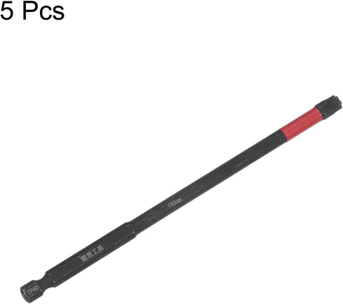 5pcs T40 Impact Tough Torx Drill Bit, 6" Length, 1/4" Hex Shank, S2 Steel Magnetic Insert Star 6 Point