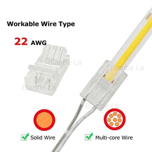 2-Pin 8mm COB LED Strip to Wire Connector, Unwired Clips Solderless Adapter for High Density LED Strip Lights