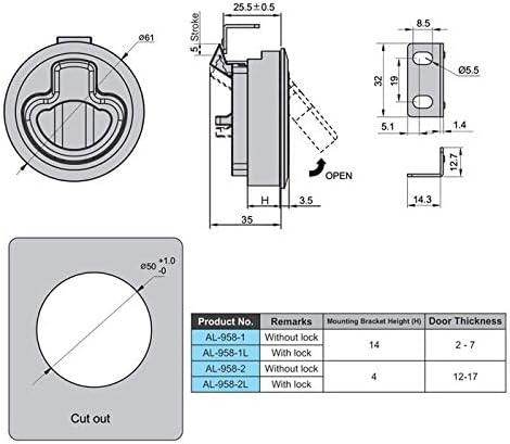 Slam Latch Hatch Round Pull Latch (OWACH AL-958-1) for Boat Deck RV Cabinet Door, Black, 1/4" Door