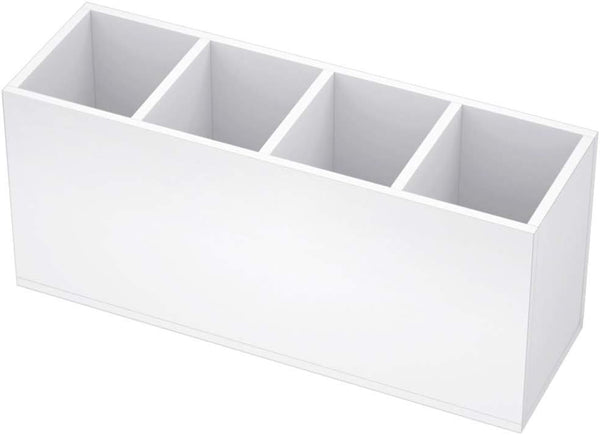 NIUBEE Acrylic Pen Holder 4 Compartments, White Pencil Organizer Cup for Countertop Desk Storage