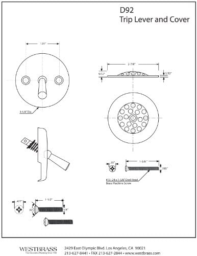 Westbrass R92-07 Trip Lever Tub Trim Set, 3-1/8" with 2-Hole Overflow Faceplate in Satin Nickel
