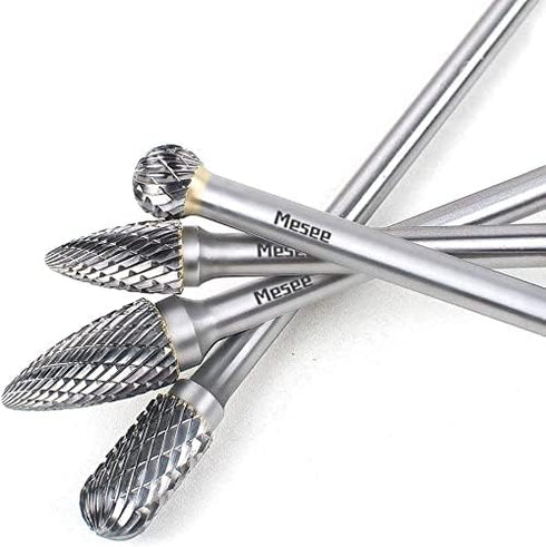 Mesee 4Pcs Tungsten Carbide Rotary Burr Set, 6-Inch Long Rotating Tools Kit with 6mm Shank for DIY Woodworking/Metal