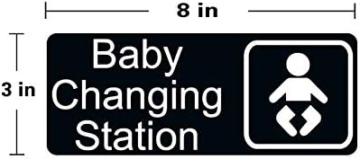 New Baby Changing Station Sign - 8 x 3 in with English and Symbol, Black for Men, Women, Unisex