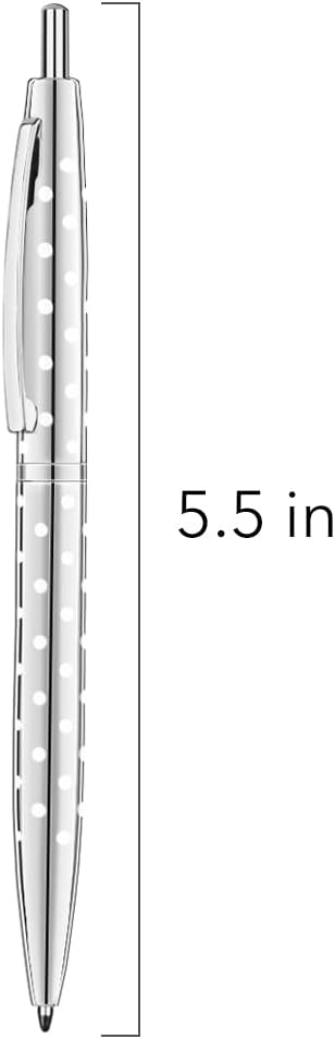 Unibene 6 Pack Cute Dot & Silver Click Ballpoint Pens - 1.0mm Medium Point Black Ink with 6 Stainless Steel Refills for