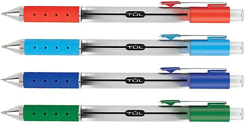 TUL Retractable Gel Pens, Medium Point, 0.7 mm, Silver Barrel, Assorted Inks, 4-Pack (Blue, Red, Green and Sky Blue) by TUL