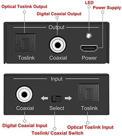 Optical to Coaxial Digital Audio Converter Adapter, Bi-Directional Coaxial to/from SPDIF Optical Audio Signal Converter