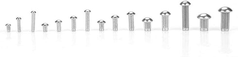250pcs Round Head Solid Rivets, Knurled Shanks M2 M3 M4 M5 Stainless Steel Fasteners Assortment Kit