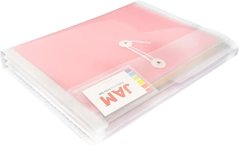 JAM PAPER Plastic Envelopes with Button & String Tie Closure & 2 Dividers, Clear, 12/Pack