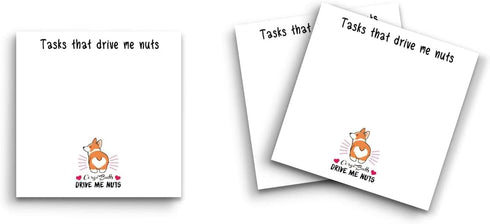 Butler in the Home 12 Pack Sticky Notes 3"x3", 50 Sheet Count Per Pad, Corgi Butts Drive Me Nuts Memo Note Pads