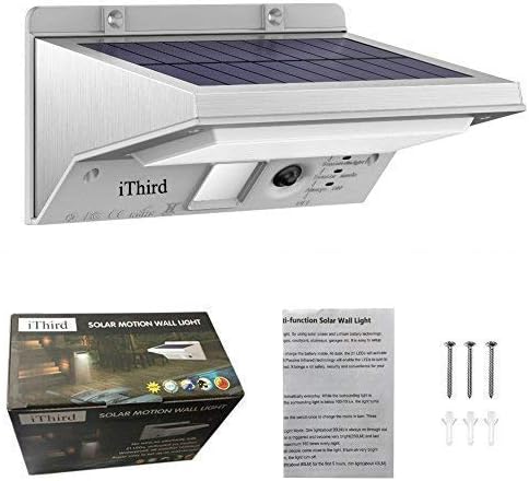 3 iThird Solar Lights Outdoor Motion Sensor, LED Solar Powered Outdoor Lights Stainless Steel Solar Security Light