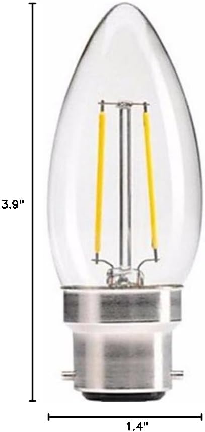 C35 Dimmable 6W B22 C35 2700K, 60W Bulbs Bulbs,900Lumen 2-Pack Vintage Bayonet LED Light Blub Chandelier Warm White