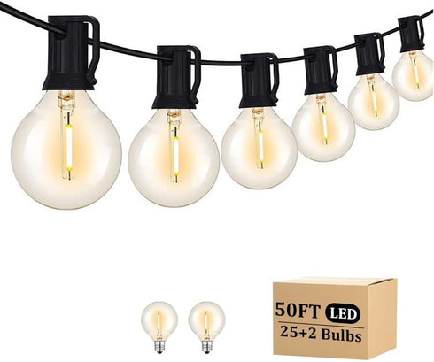 RYKUG 50FT LED Outdoor String Lights with 27 G40 Bulbs (2 Spare) Connectable