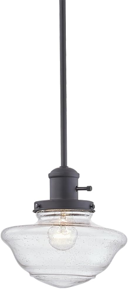9 9 47 587451 Design House Vintage-Inspired Schoolhouse Pendant Light, in x in x in, Satin Gold, Clear Seeded Glass