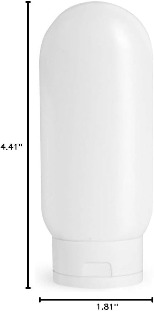 48 Count 2 Ounce White Plastic Tube Bottles with Snap Caps, Empty Refillable Cosmetic Containers for Facial Cleanser,