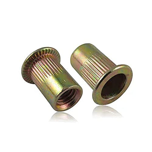 100PCS Rivet Nuts, M3 Carbon Steel Metric Rivet Nut Assortment Kit, Flat Head Threaded Insert Nutserts for Automotive,
