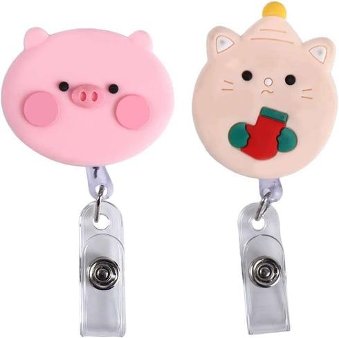 Pink Pig Retractable Badge Reel, Name Card Holder Lanyard, Cute Nurse Badge Holder for Office, School Supplies