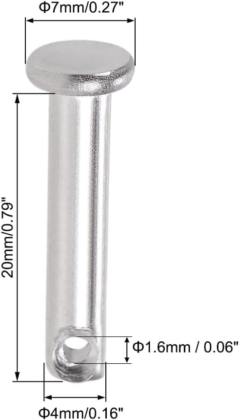 uxcell Single Hole Clevis Pins, 4mm X 20mm Flat Head 304 Stainless Steel Link Hinge Pin, 20Pcs