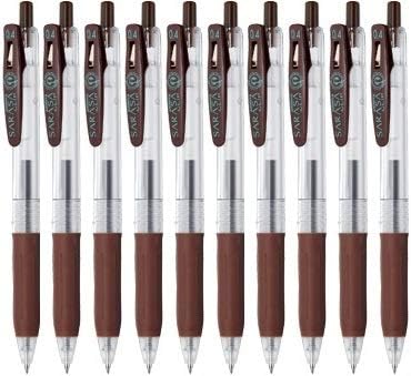 Zebra Sarasa Clip 0.4 Retractable Gel Ink Pen, Rubber Grip, 0.4mm, Brown Ink, Value Set of 10 by ZEBRA