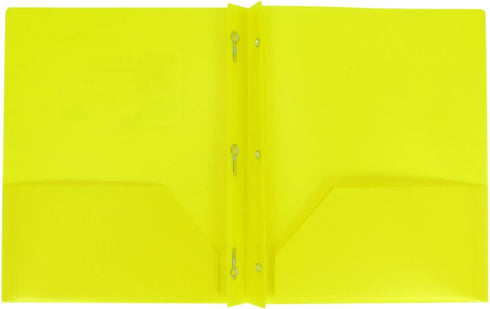 AURORA LLC School Office Supplies, Plastic Folders with Prongs and Two Pockets, Yellow