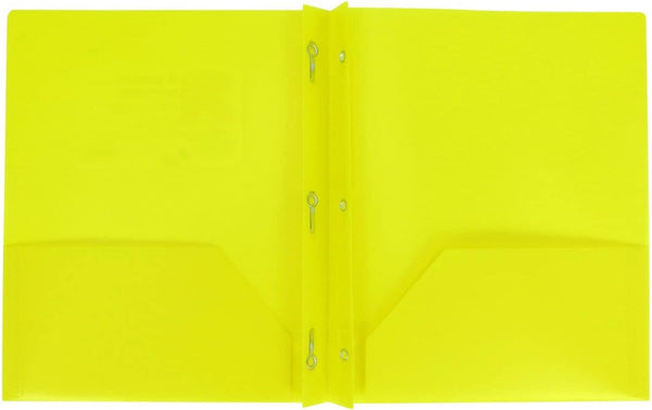 AURORA LLC School Office Supplies, Plastic Folders with Prongs and Two Pockets, Yellow
