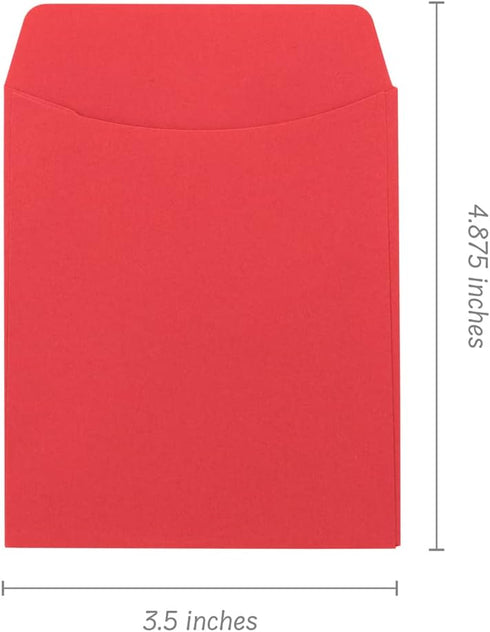 Hygloss 30 Library Card Pockets, 3.5x5 Inch Non-Adhesive Pocket Envelopes, Red, Ideal for Organizing