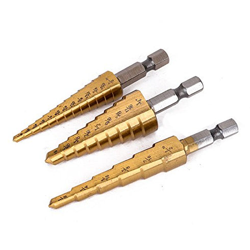3Pcs/Set High Speed Steel Titanium Step Drill Bit Set, Impact Driver Compatible, 28 (1/8-3/4'') with Pouch