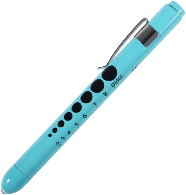 Aokin Medical Pen Light for Nurse Doctor, Reusable LED Flashlight with Pupil Gauge and Ruler, Sky Blue