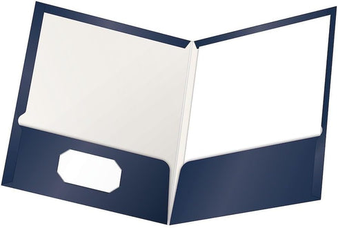 Oxford Laminated Twin-Pocket Folders, Letter Size, Navy, Box of 25, Holds 100 Sheets