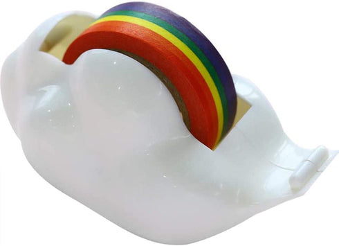 Cloud Tape Dispenser with Rainbow Masking Tape, Cute Non-Skid Base Holder for Gift Wrapping and Home Office