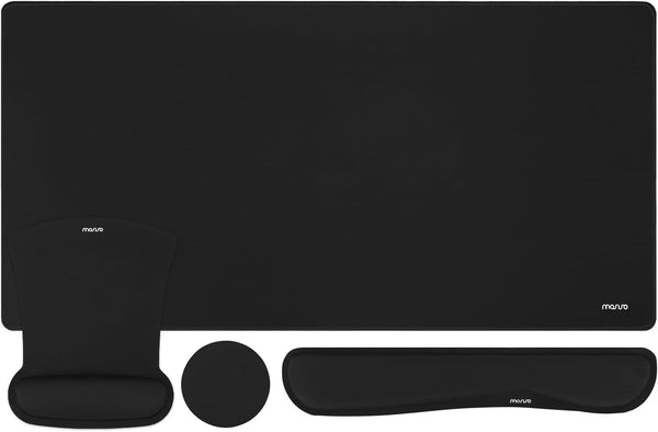 MOSISO Keyboard Mouse Pad Set, Large Gaming Mouse Pad with Wrist Rest & Coaster, Ergonomic Non-Slip Mousepad, Black