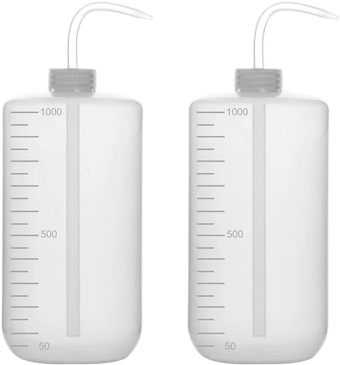 StonyLab 2-Pack Chemical Wash Bottle, 1000 ml Plastic Safety Lab Squeeze Wash Bottle with Narrow Mouth