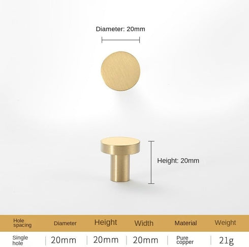 SANCHAKOU 2Pcs Drawer Knobs Brass Bedside Table Wardrobe Handle Drawer Cabinet Handle Cylindrical Small