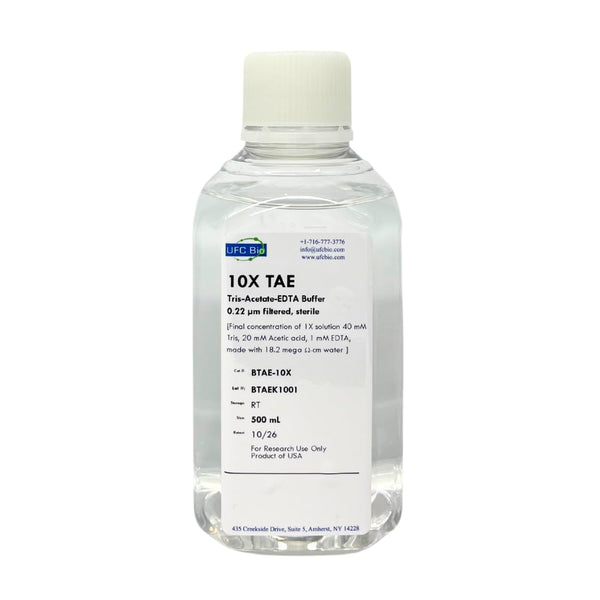 10X TAE (Tris Acetate EDTA) - Sterile, 0.22um Filtered - 500 mL