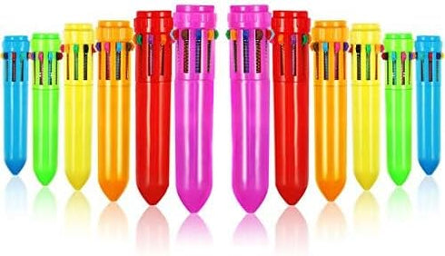 HESTYA 12 Pcs Multicolor Ballpoint Pen - 10-in-1 Christmas Shuttle Pens, 0.5 mm Retractable Neon Pens