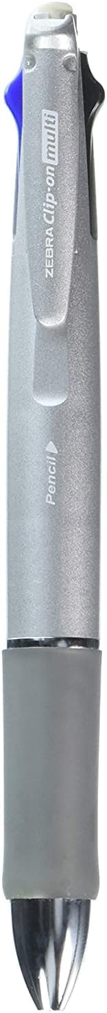 Zebra Clip-On 1000, 4 Color 0.7 mm Ballpoint Multi Pen and 0.5 mm Pencil, Silver Body (B4SA2-S)
