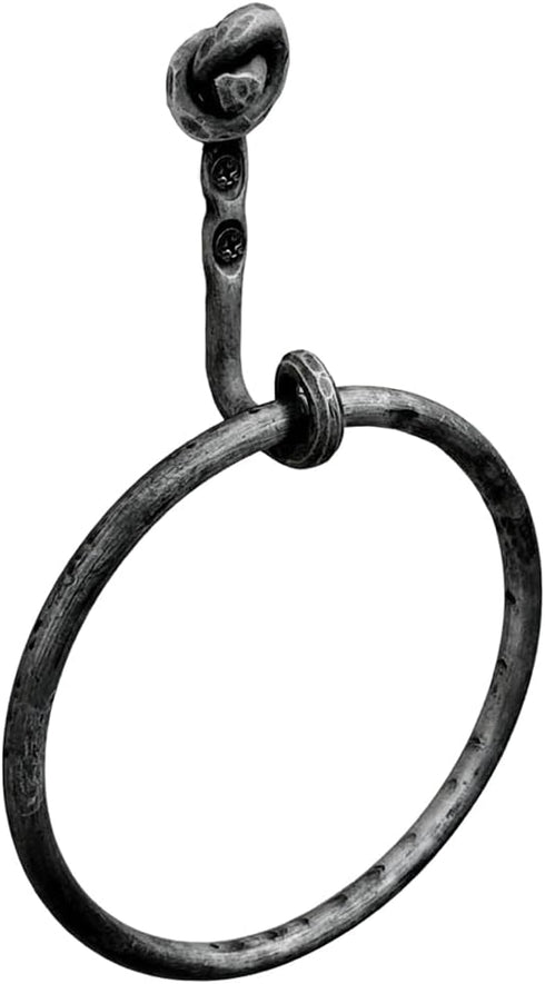 Hand Forged Knot Metal Towel Ring, Wrought Iron Handmade Wall Mounted Holder, Black Antique Finish