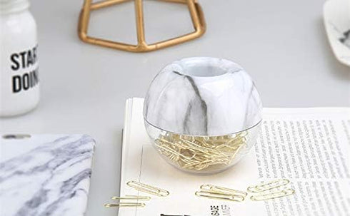 MultiBey Gold Paper Clips in Elegant Magnetic Marble White Clip Holder - 28mm, 100 Clips per Box